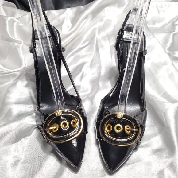 BCBGMaxAzria Black Heels with Gold Accents - Picture 2 of 5